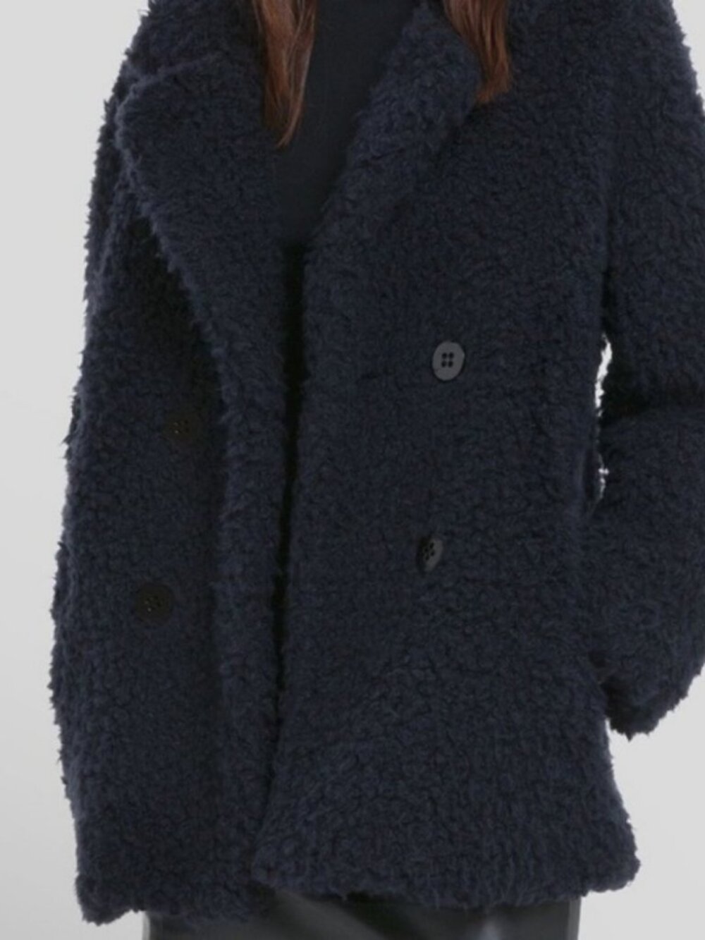 Womens Sandro Paris Black (Item-35) Faux Fur Double Breasted Teddy Coat 2 US/M